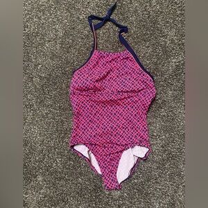 NIKE Women's SWIMSUIT Size XL Cut Out Back One-Piece Pink Blue